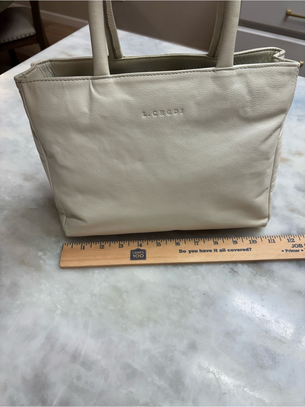 L. Credi Ivory Leather Tote Bag Made In Italy Vera Pelle Cream Handbag - Picture 3 of 8